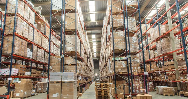 warehouse with boxes on shelves