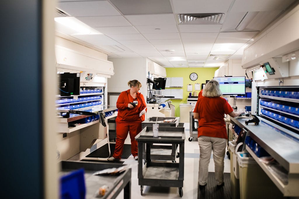 vertical carousels in a hospital pharmacy