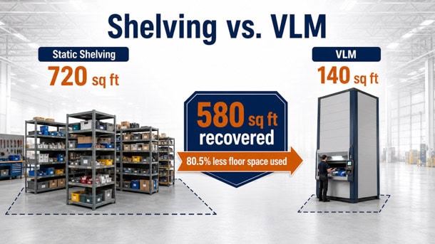 static shelving vs vlm sq ft space saved